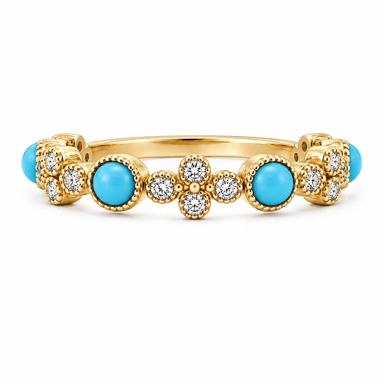 14KT Yellow Gold Turquoise and Diamond Band