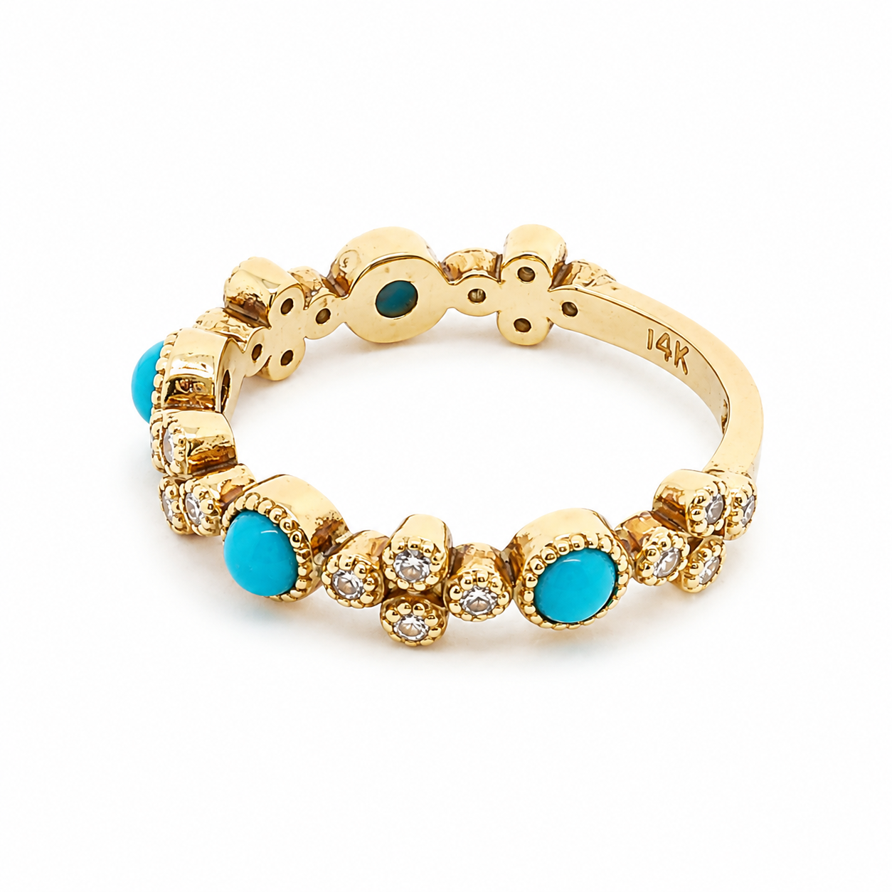 14KT Yellow Gold Turquoise and Diamond Band