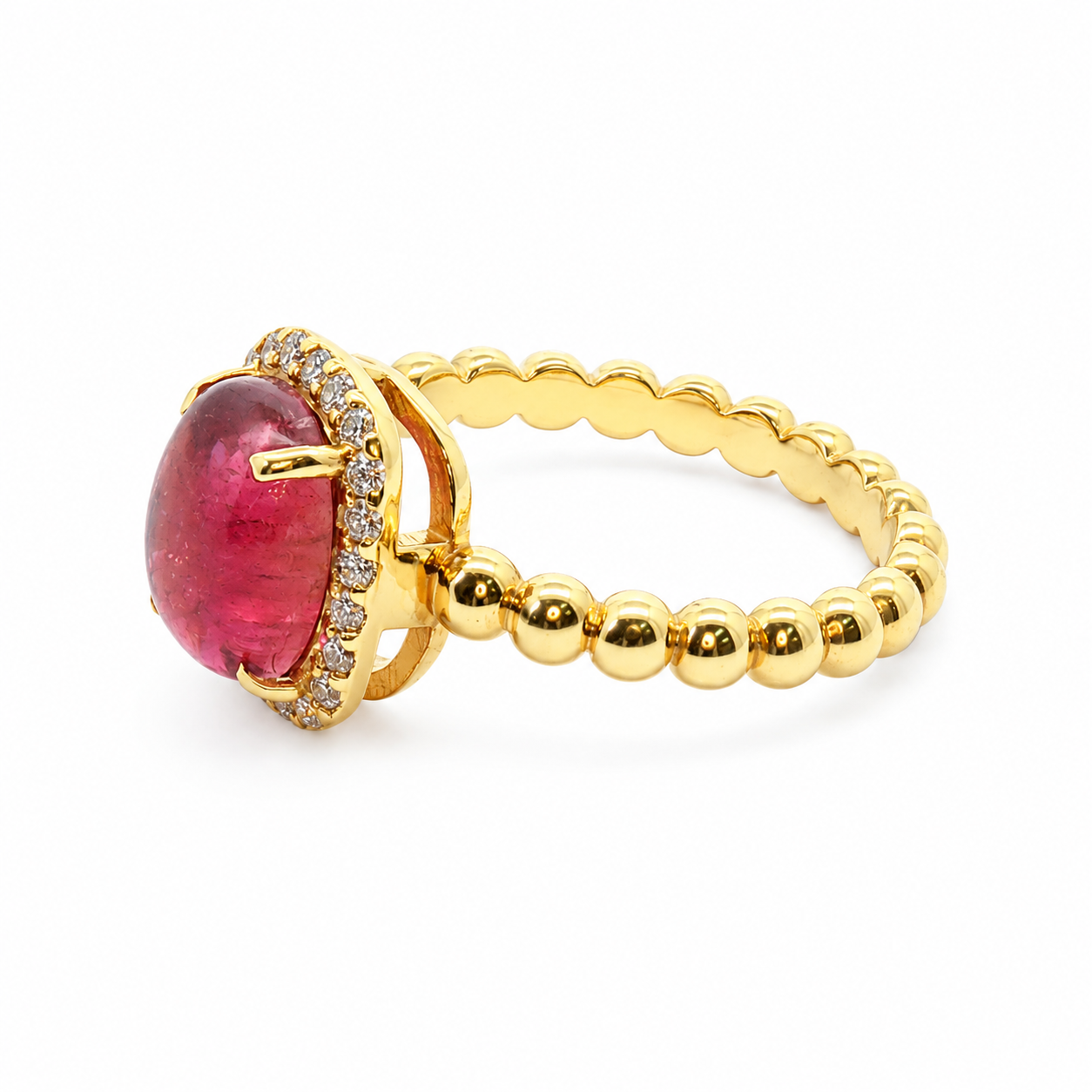 14KT Yellow Gold Pink Tourmaline and Diamond Ring