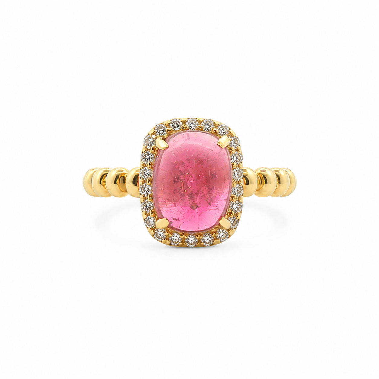 14KT Yellow Gold Pink Tourmaline and Diamond Ring