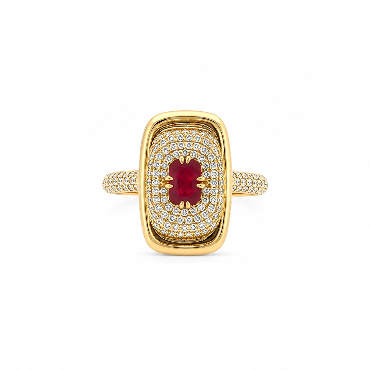 14KT Yellow Gold Ruby &amp; Pave Diamond Ring