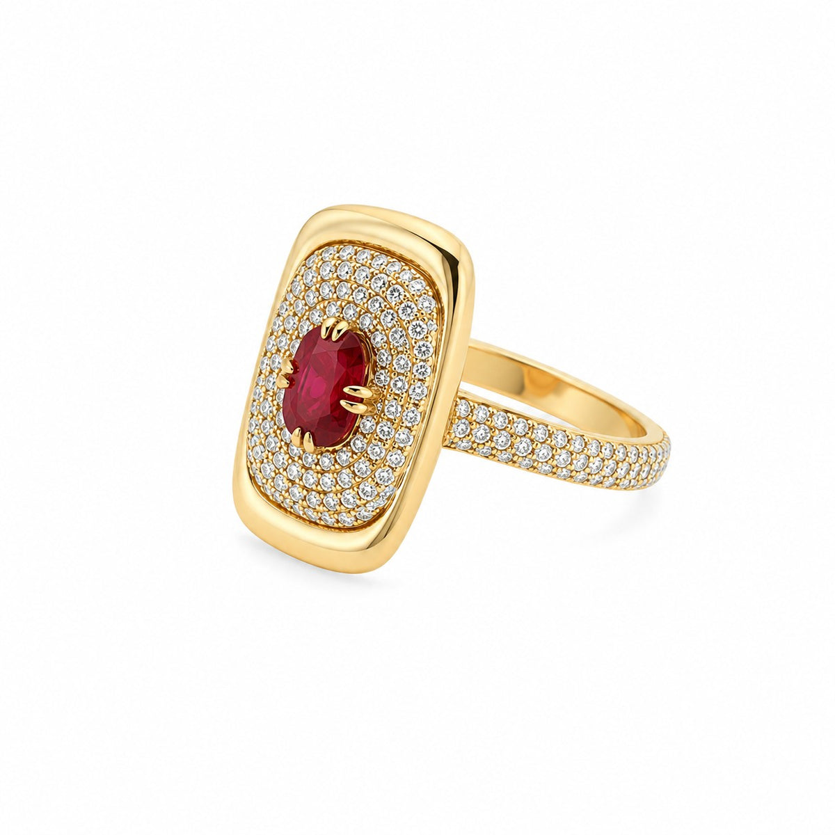 14KT Yellow Gold Ruby &amp; Pave Diamond Ring