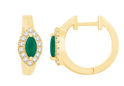 14KT Gold Emerald and Diamond Huggie Earrings