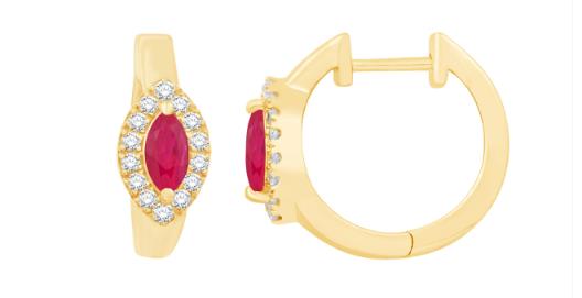 14KT Gold Ruby and Diamond Huggie Earrings