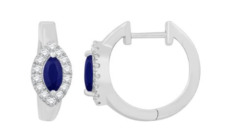 14KT Gold Sapphire and Diamond Huggie Earrings