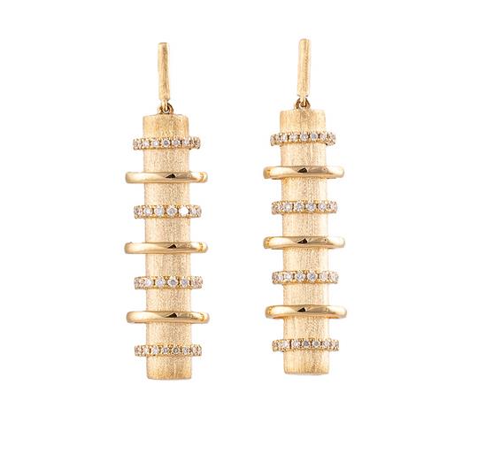 Brushed Gold Tear Drop Diamond Earrings