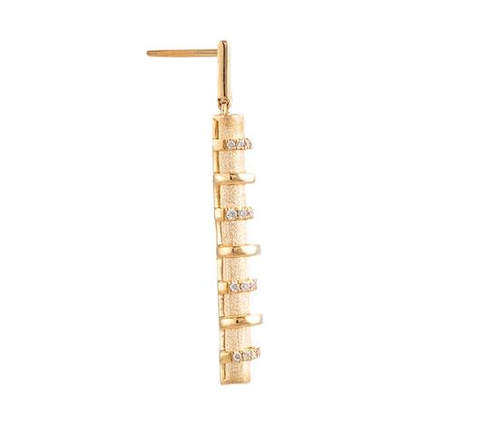 Brushed Gold Tear Drop Diamond Earrings