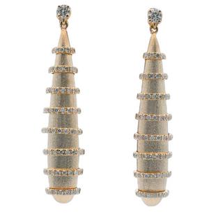 14KTY Brushed Gold Diamond Drop Earrings