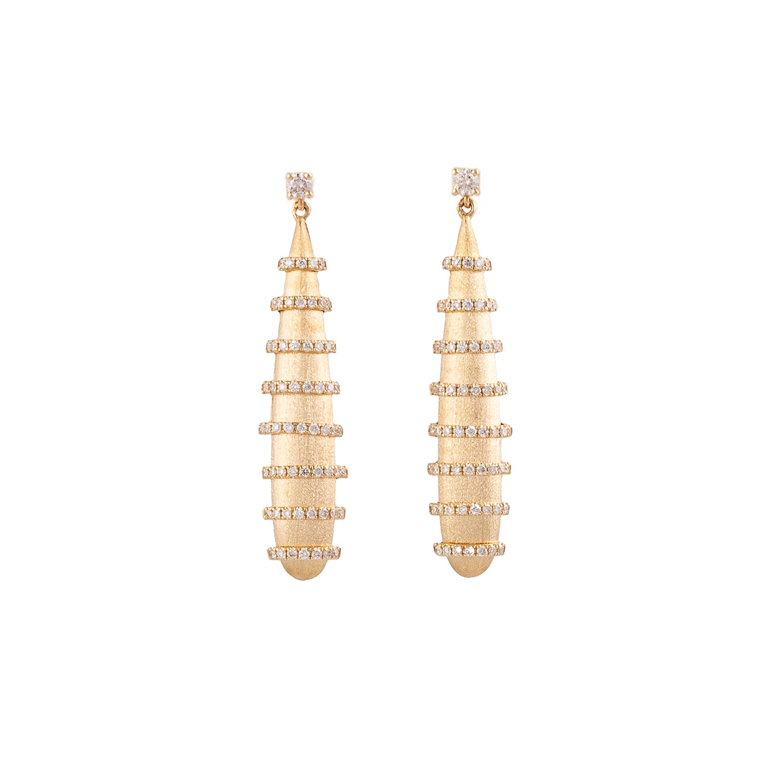 Brushed Gold Diamond Drop Earrings
