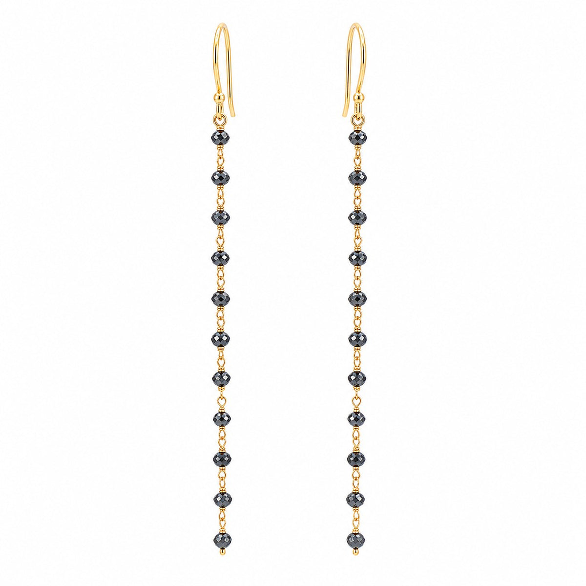 18KT Yellow Gold Black Diamond Bead Dangle Earrings