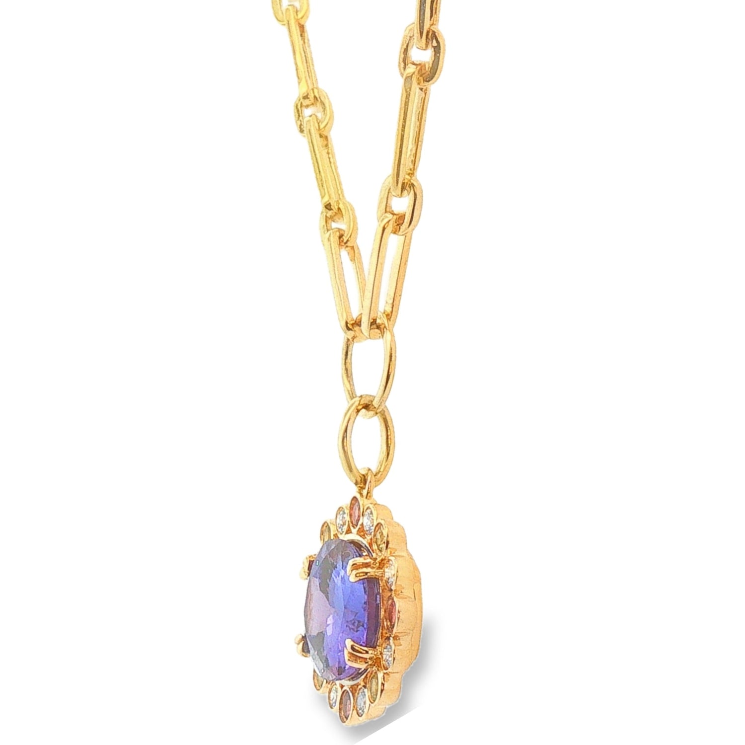 14KT Yellow Gold Tanzanite/Tourmaline/Peridot/Diamond Necklace